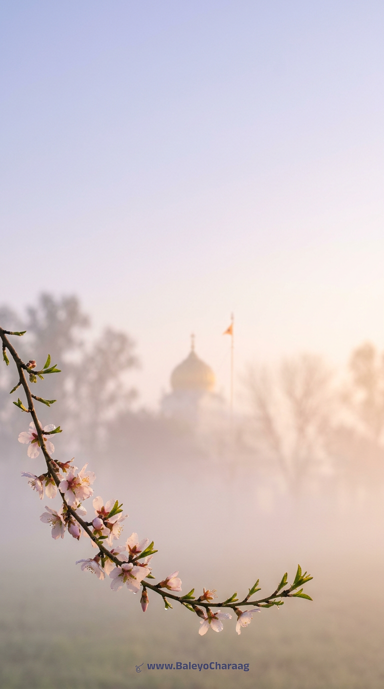 Almond Blossom Through Winter Mist · Phone wallpaper