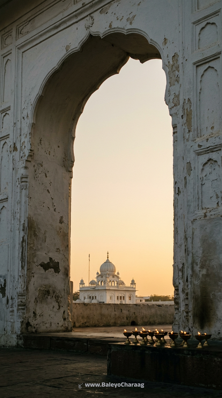 Brass Lamp Through Archway · Phone wallpaper