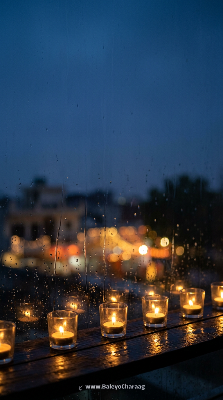 Candles in Glass, Rain Window · Phone wallpaper
