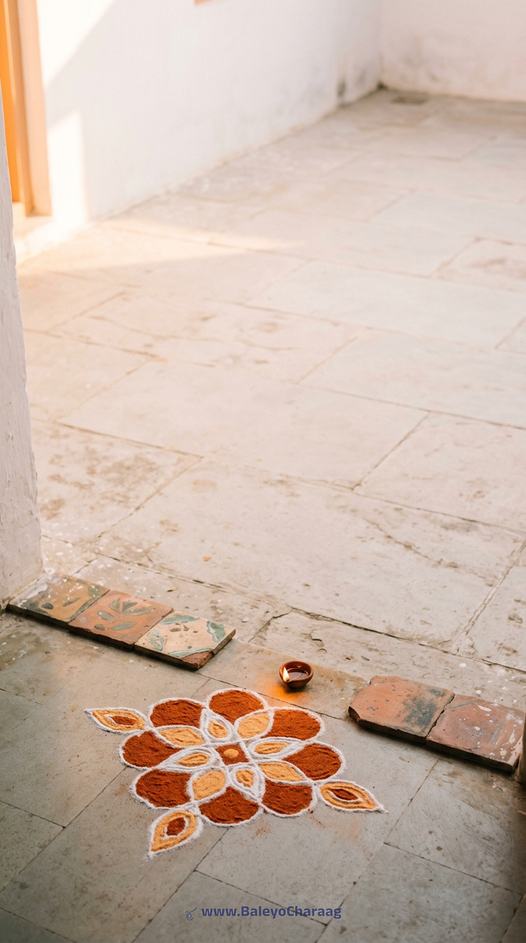 Courtyard Rangoli Dawn · Phone wallpaper