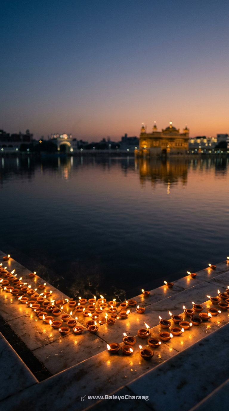 Diyas Along Sarovar Steps · Phone wallpaper
