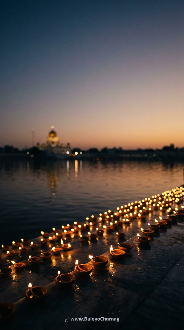 Diyas Along Sarovar Steps · Phone wallpaper