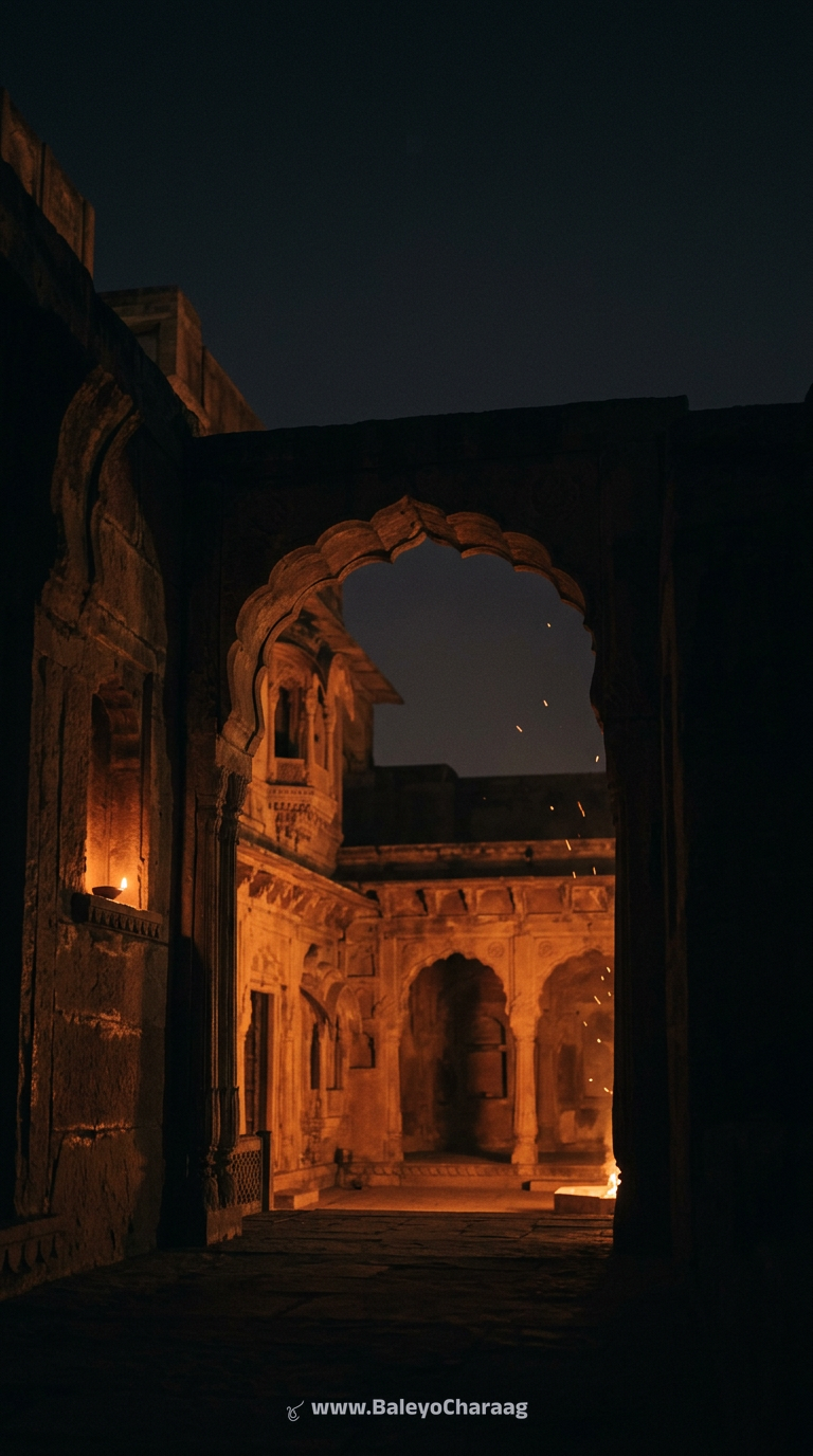Firelight on Ancient Walls · Phone wallpaper