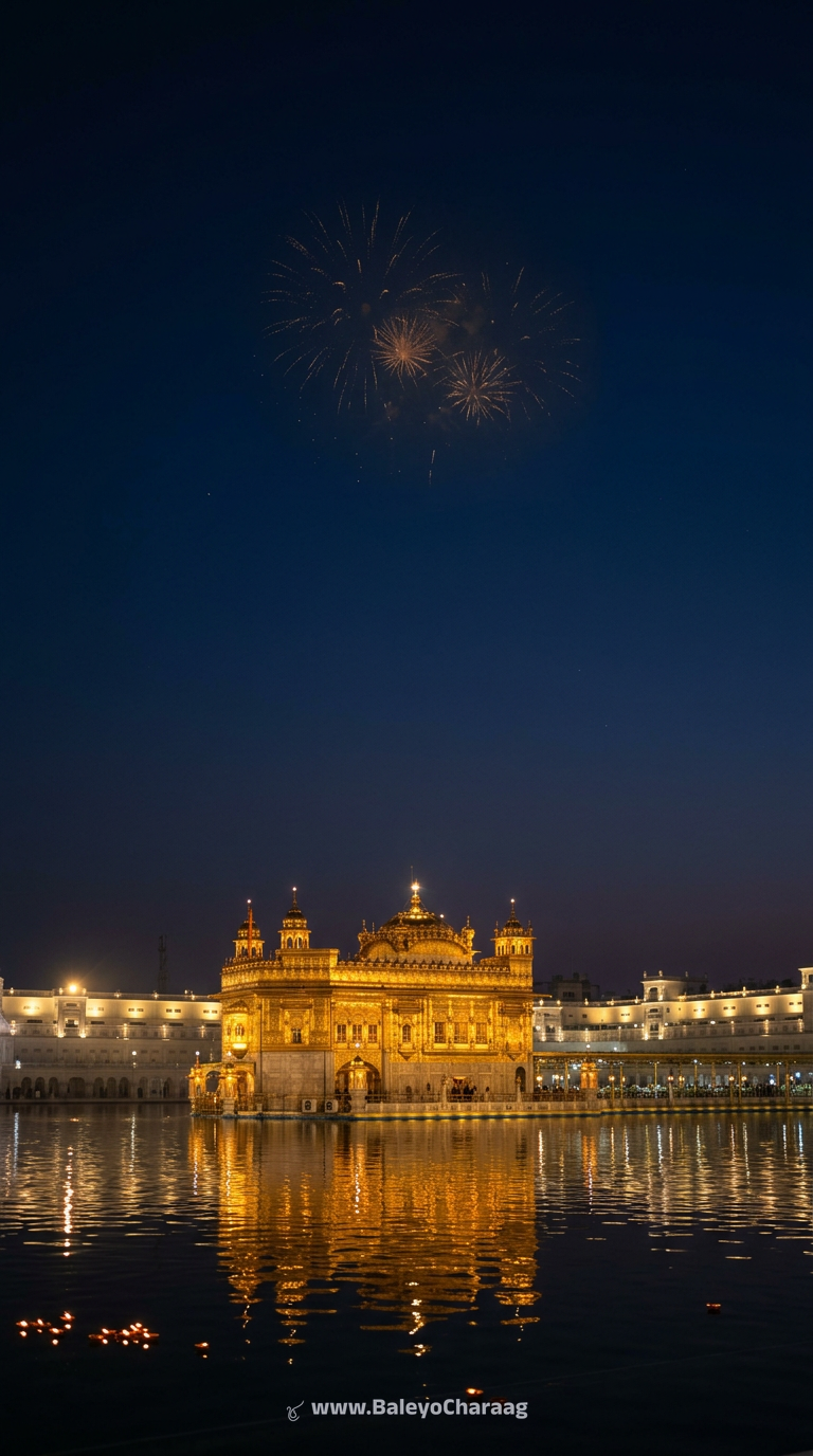 Fireworks Over Distant Sarovar · Phone wallpaper