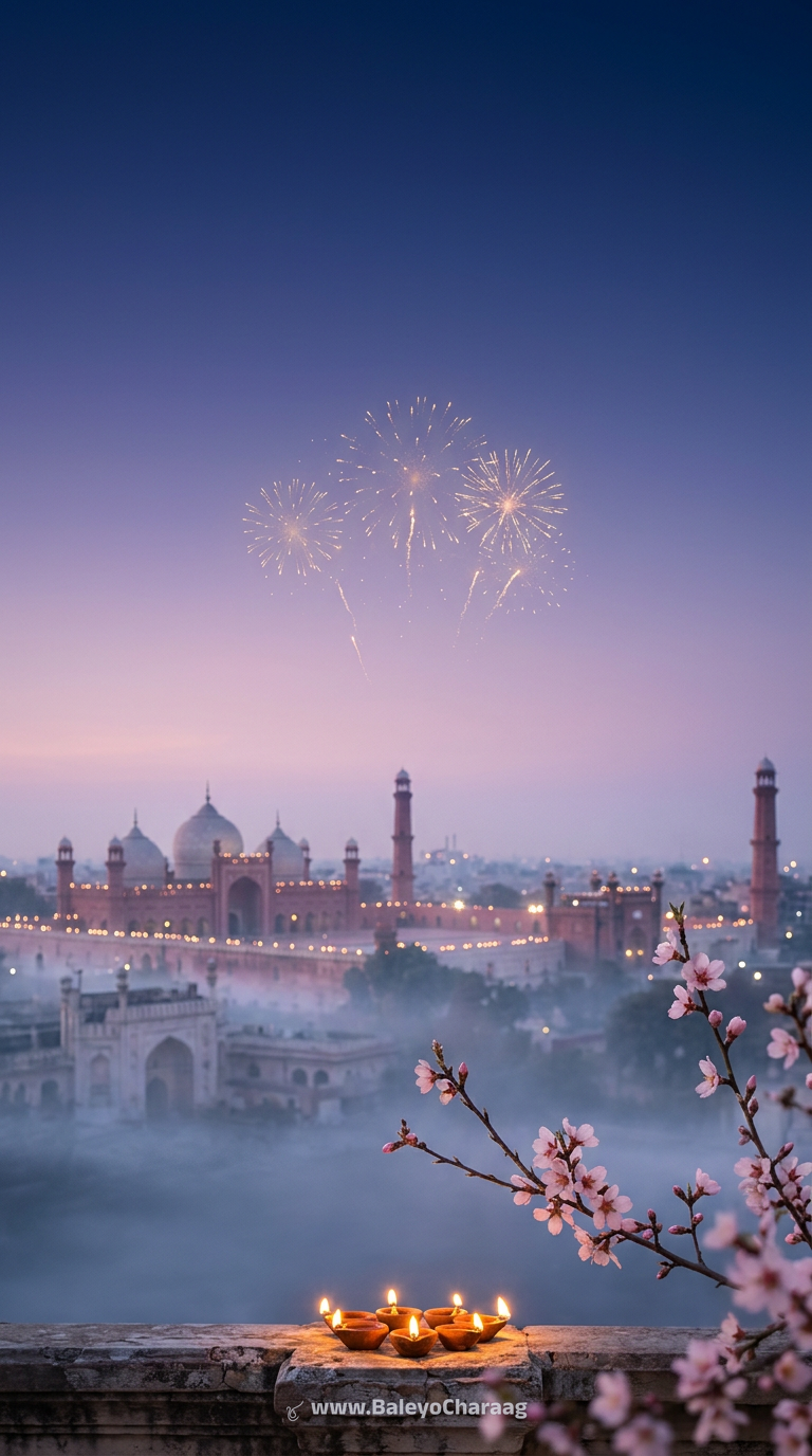 Fireworks Over Frosted Blossom City · Phone wallpaper