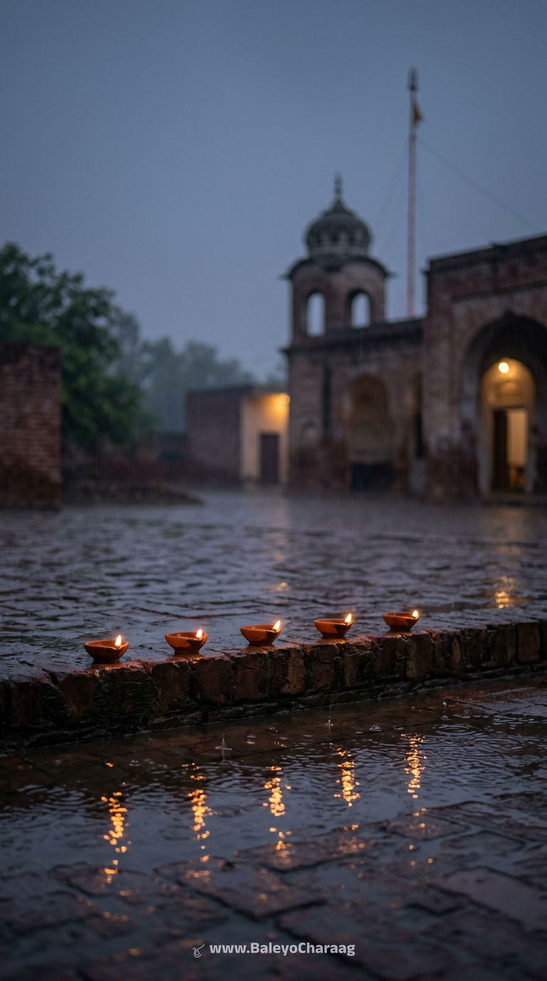 First Rain on Courtyard Lamps · Phone wallpaper