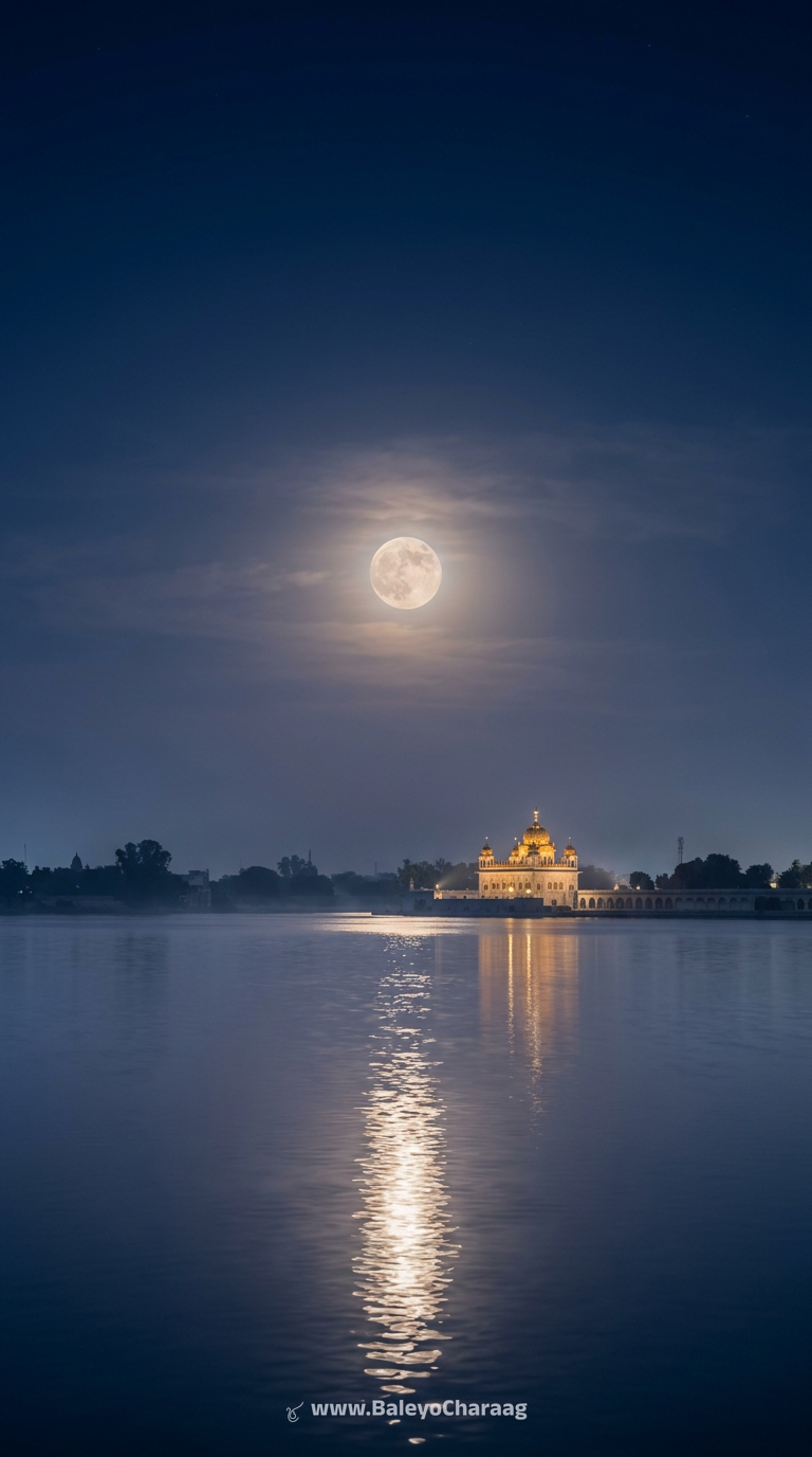 Full moon over a sarovar · Phone wallpaper