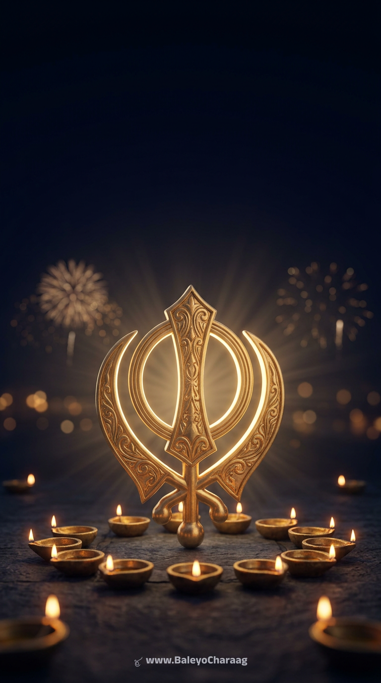 Golden Khanda, Diya Glow · Phone wallpaper