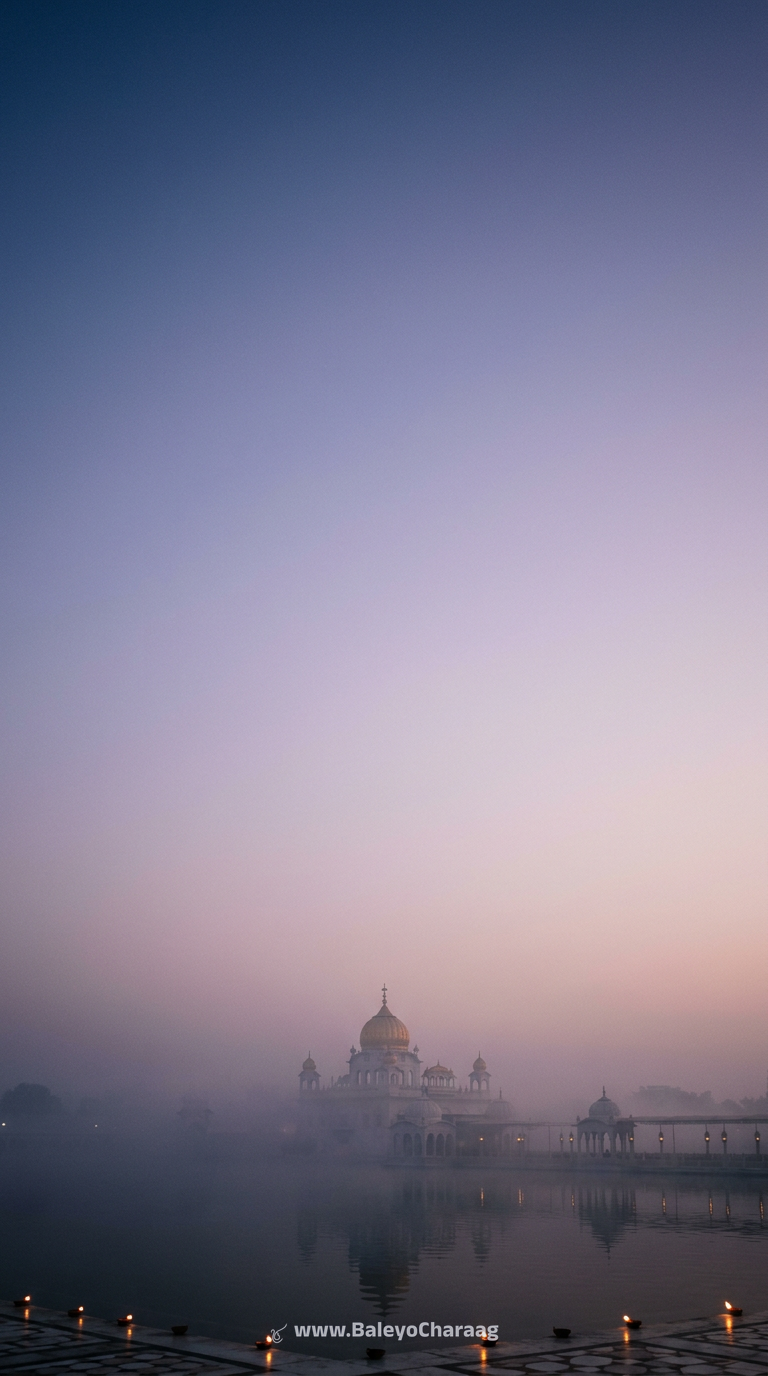 Gurdwara Through Winter Fog · Phone wallpaper