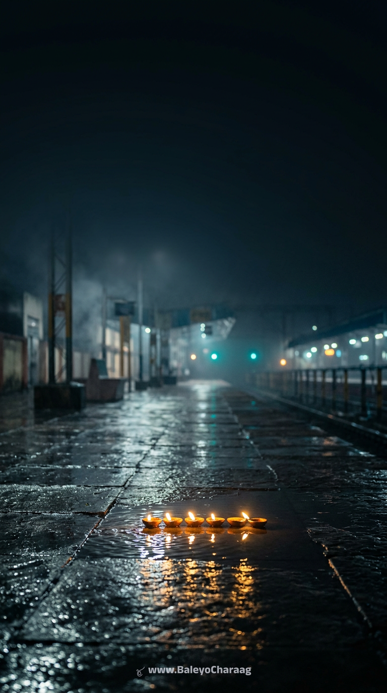 Lamps in a Railway Rain Puddle · Phone wallpaper