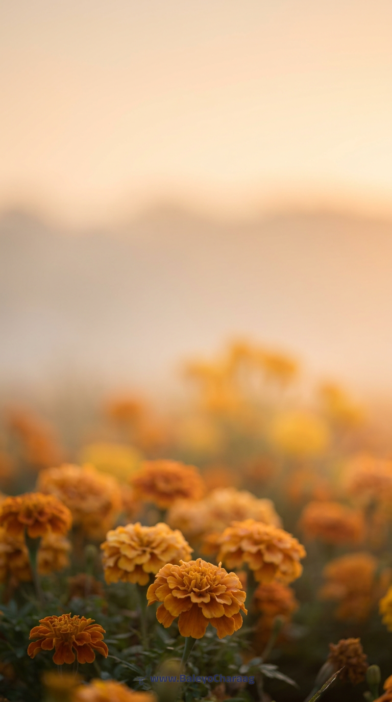 Marigold field at sunrise · Phone wallpaper