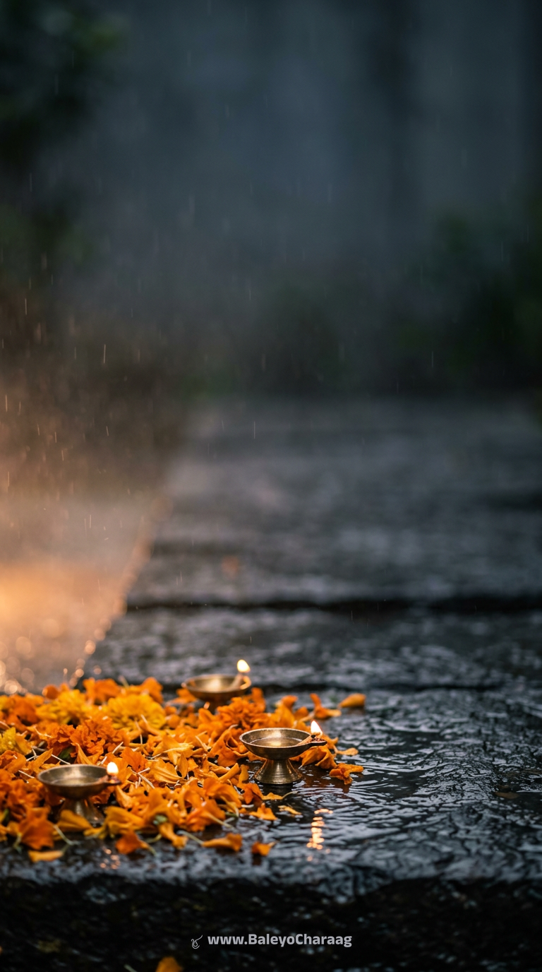 Marigold Petals on Wet Stone · Phone wallpaper