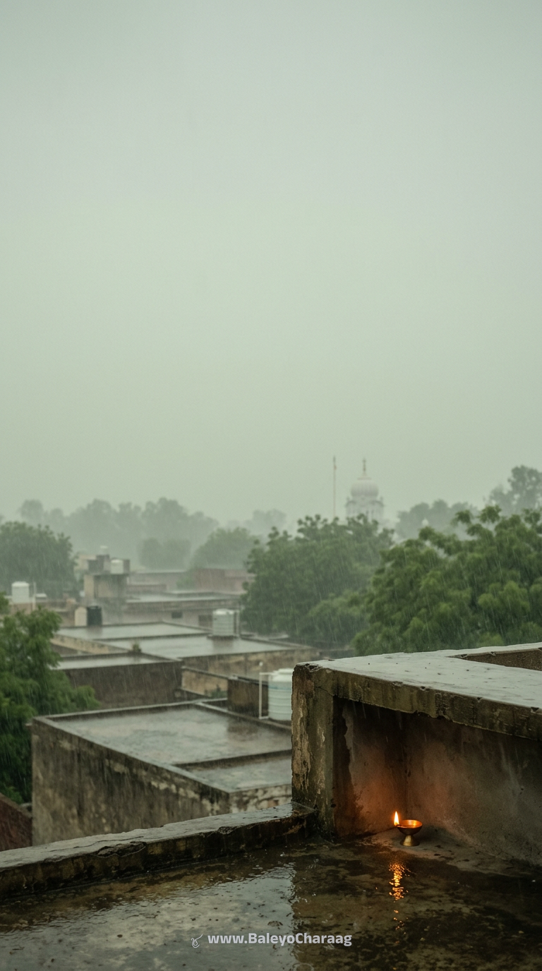 Monsoon Over Village Roofs · Phone wallpaper