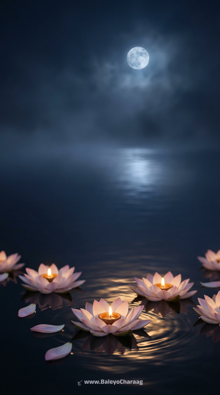 Moonlit Lotus Light Drift · Phone wallpaper