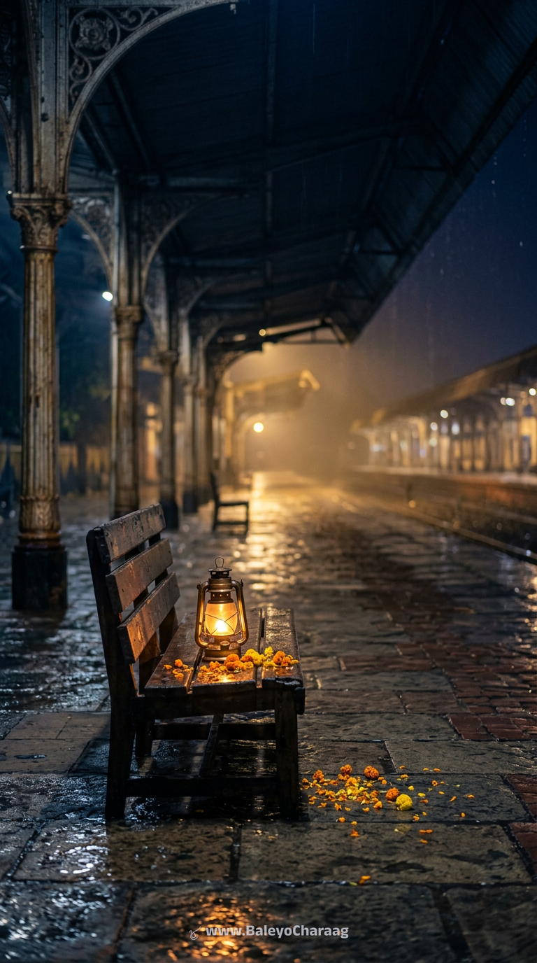 Night Platform, One Lantern · Phone wallpaper
