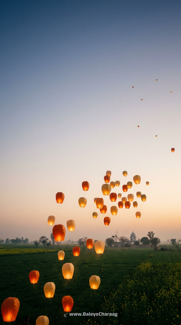 Paper Lanterns Over Fields · Phone wallpaper