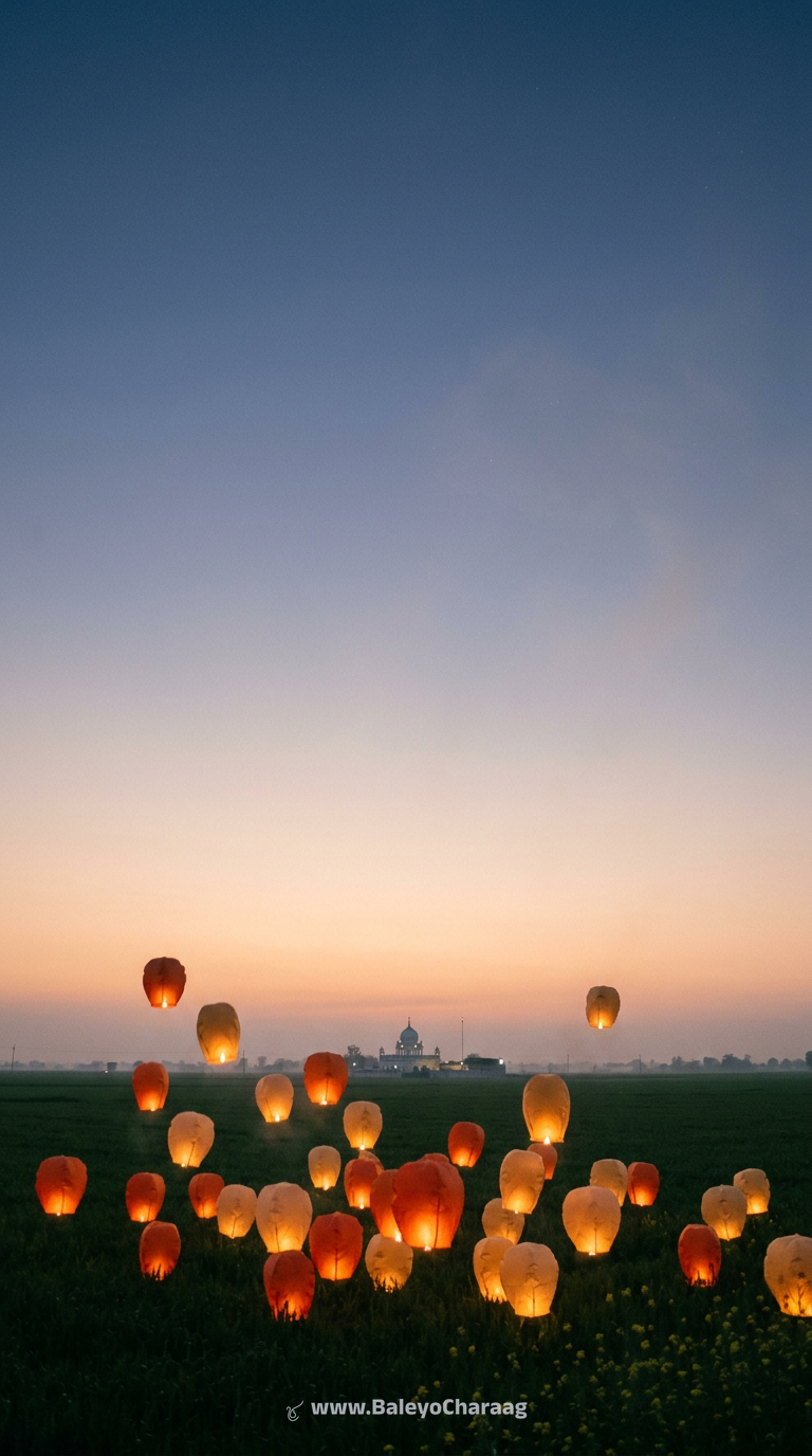 Paper Lanterns Over Fields · Phone wallpaper