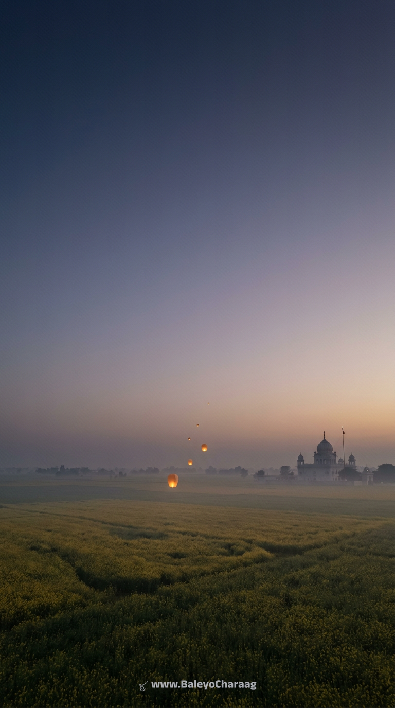 Paper Lanterns Over Mustard Fields · Phone wallpaper