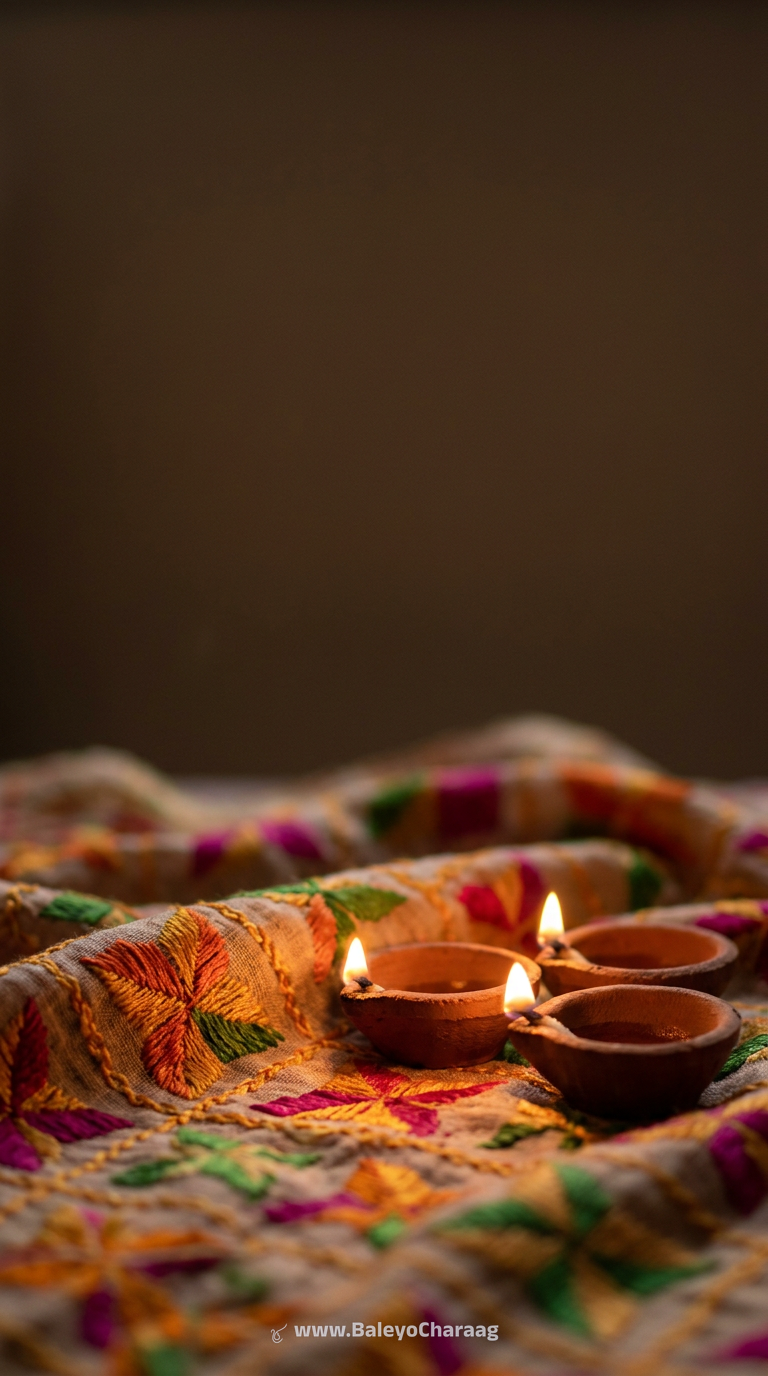Phulkari Folds and Diyas · Phone wallpaper