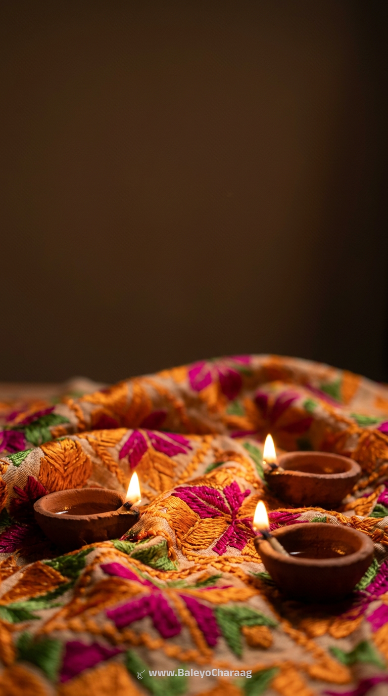 Phulkari Folds and Diyas · Phone wallpaper