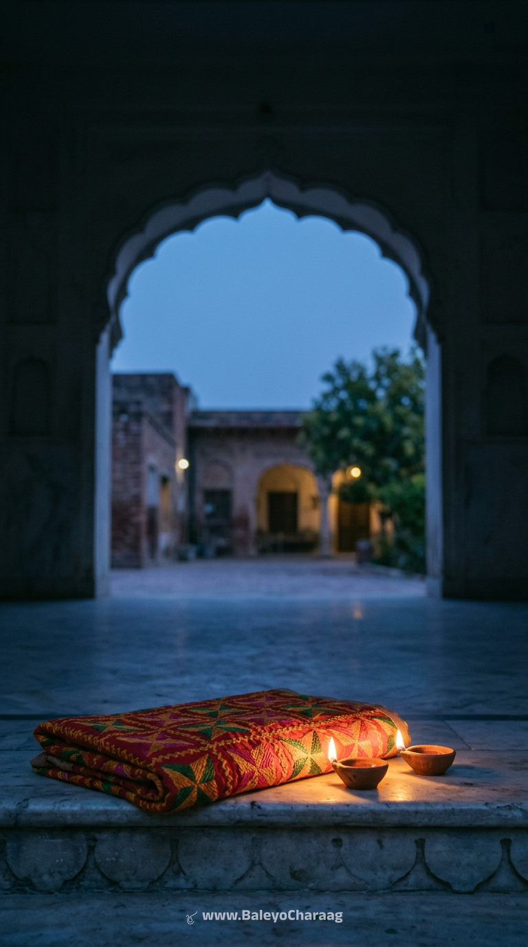 Phulkari Hues Through an Archway · Phone wallpaper