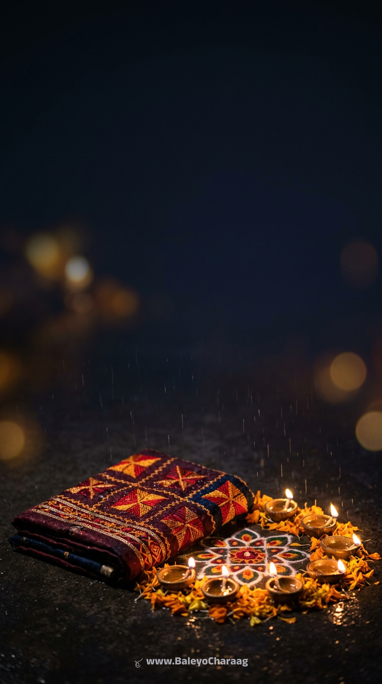 Phulkari Rangoli Under Rain · Phone wallpaper