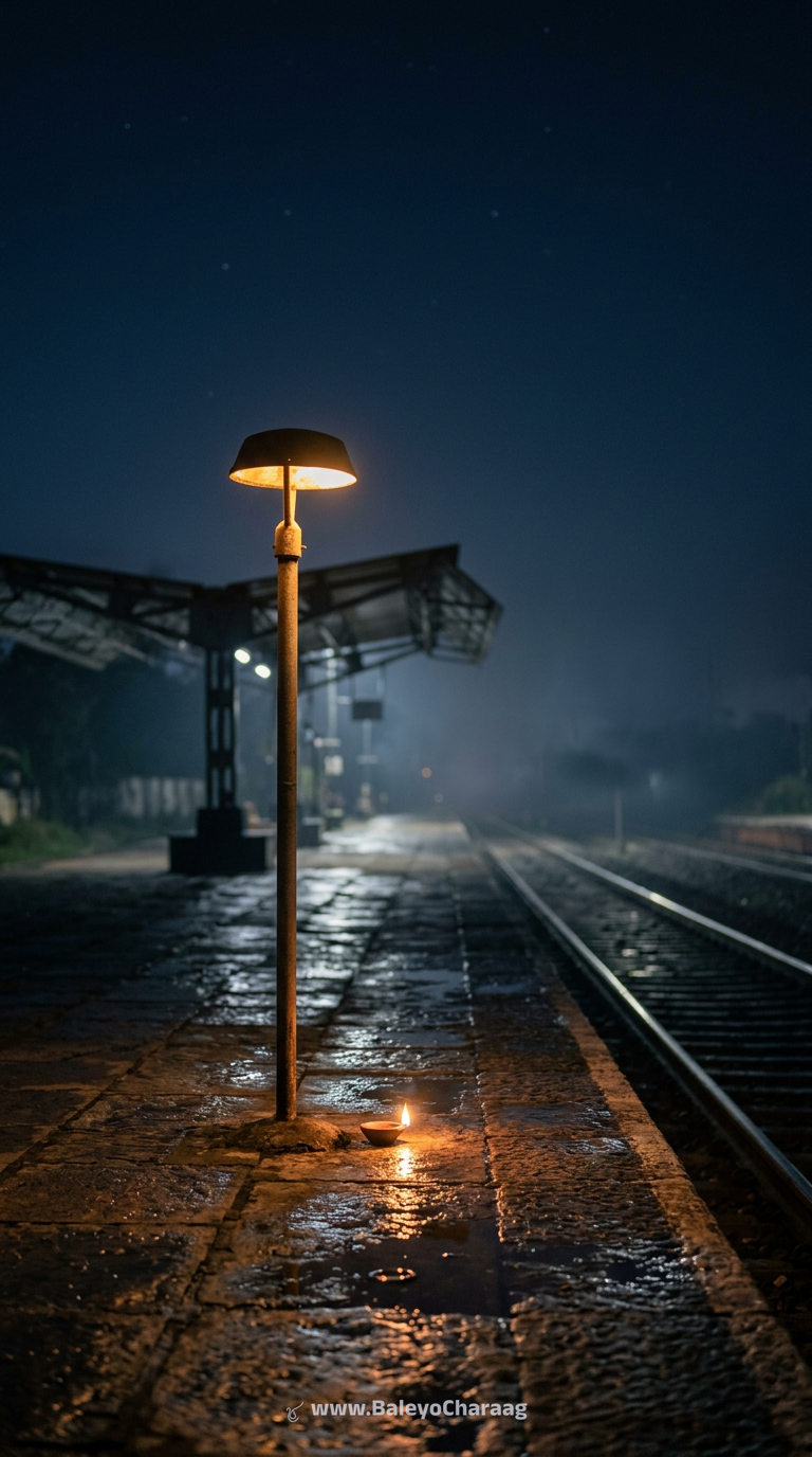 Platform Lamp, Night Train · Phone wallpaper
