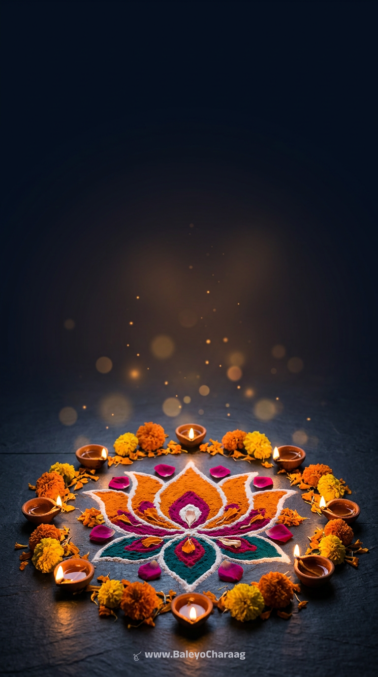 Rangoli, Diyas and Marigolds · Phone wallpaper