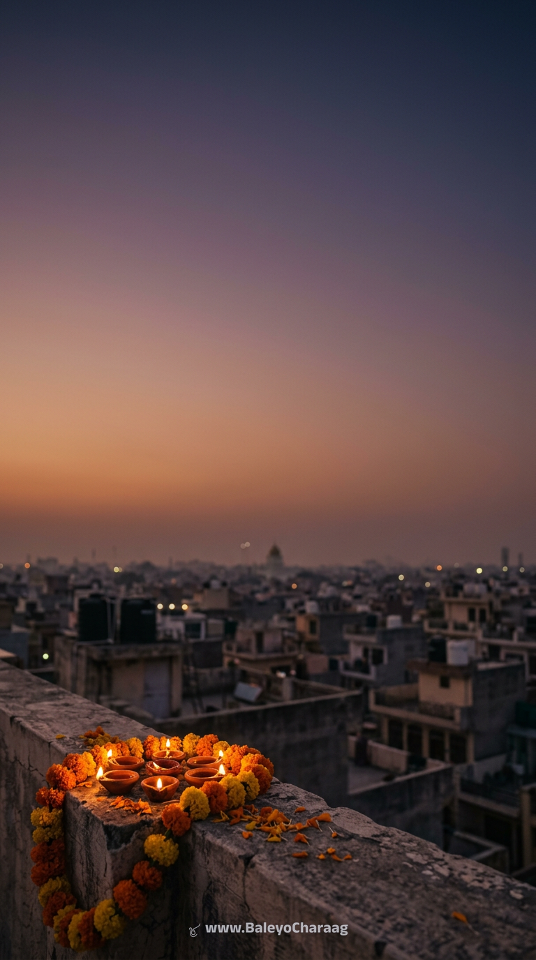 Rooftop Lamps Above Dust Haze · Phone wallpaper