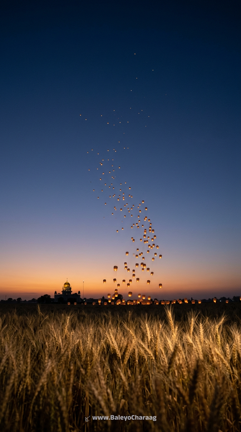 Thousand Lanterns Over Harvest Fields · Phone wallpaper