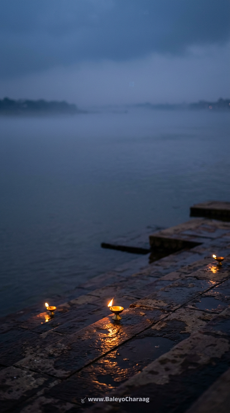Wet Stone Ghat Lamps · Phone wallpaper
